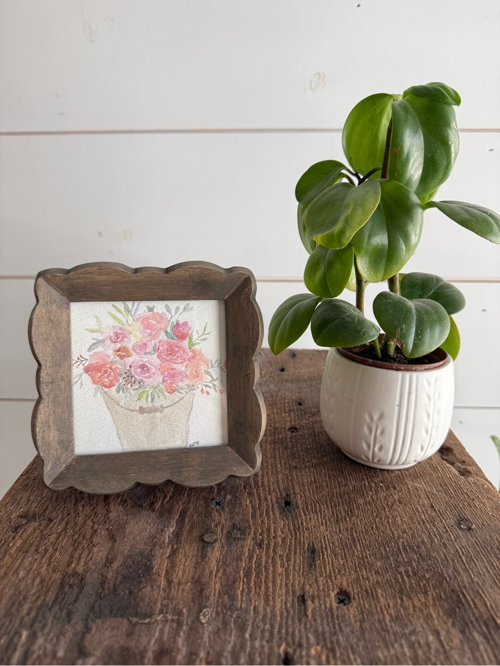 Hand crafted watercolor original in 4x4 rustic wooden frame
